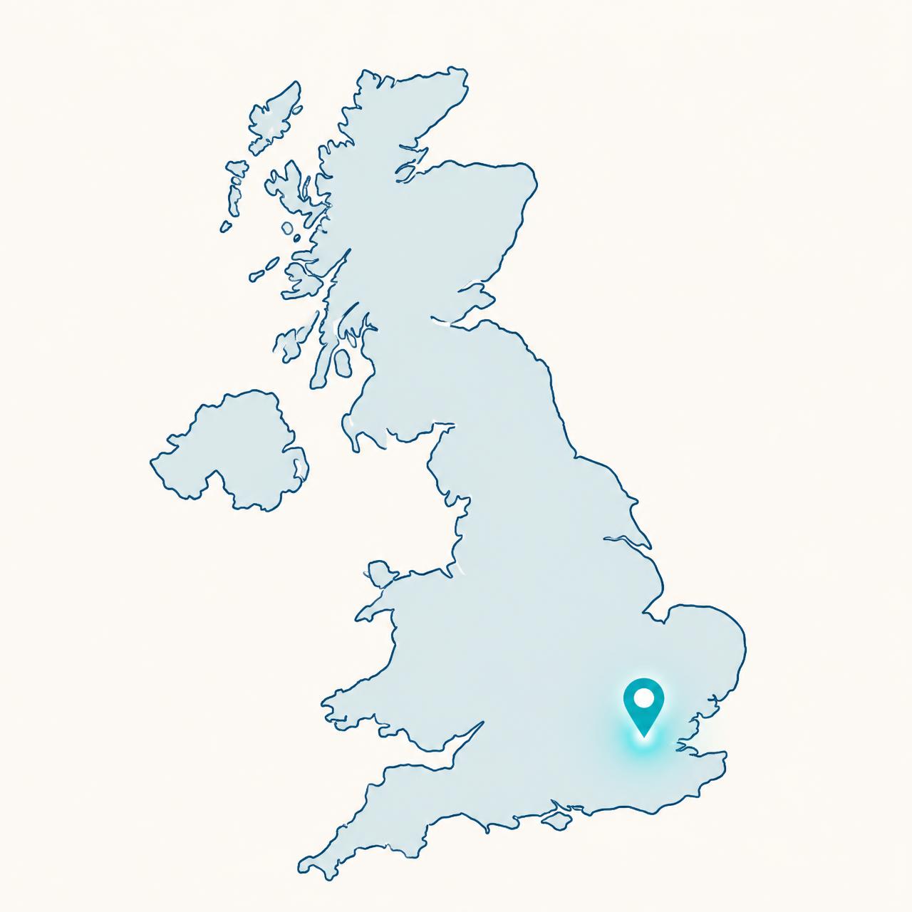 Map of the United Kingdom with London highlighted as the launch city